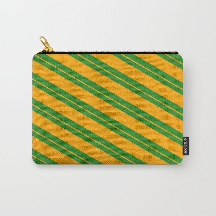 Forest Green and Orange Colored Pattern of Stripes Carry-All Pouch