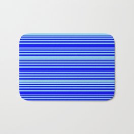 [ Thumbnail: Blue and Sky Blue Colored Pattern of Stripes Bath Mat ]