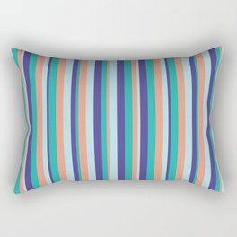 [ Thumbnail: Light Sea Green, Dark Slate Blue, Powder Blue, and Dark Salmon Colored Striped Pattern Rectangular Pillow ]
