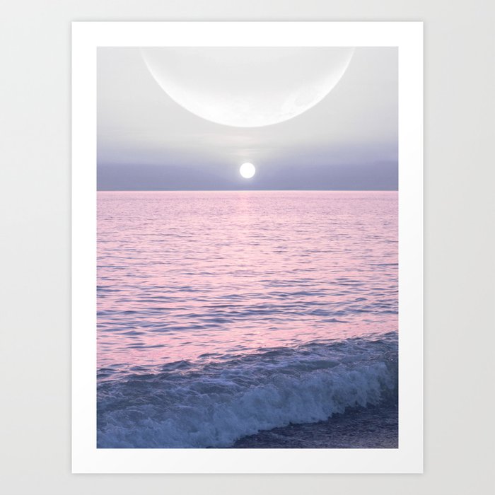 Moon and Sun on the Ocean Art Print
