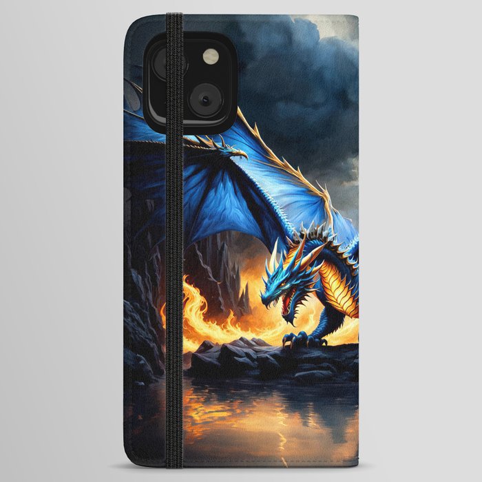 Blue Dragon in Fire iPhone Wallet Case