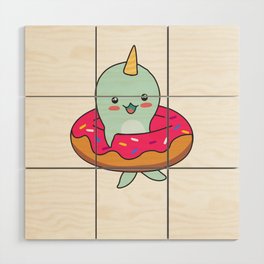 Sweet Narwhal Whale Funny Animals In Donut Wood Wall Art