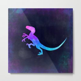 VELOCIRAPTOR IN SPACE // Dinosaur Graphic Art // Watercolor Canvas Painting // Modern Minimal Cute Metal Print