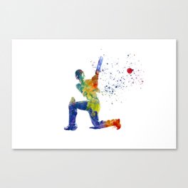 Watercolor cricket player Canvas Print