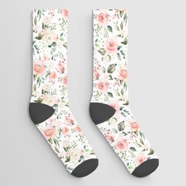 Sunny Floral Pastel Pink Watercolor Flower Pattern Socks
