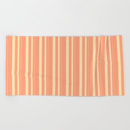 [ Thumbnail: Beige & Light Salmon Colored Pattern of Stripes Beach Towel ]