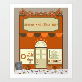 Autumn Spice Bake Shop Art Print | Fall, Spice, Graphicdesign, Digital, Shop, Cupcakes, Bakery, Bake, Leaves, Pumpkins 