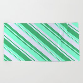 [ Thumbnail: Lavender, Sea Green & Aquamarine Colored Lines Pattern Beach Towel ]