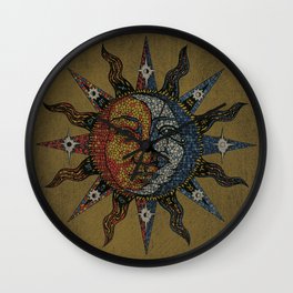 Vintage Celestial Mosaic Sun & Moon Wall Clock