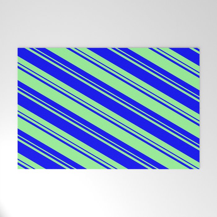 Blue and Green Colored Lines/Stripes Pattern Welcome Mat