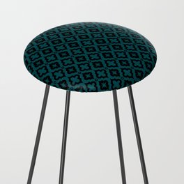 Teal Blue and Black Ornamental Arabic Pattern Counter Stool