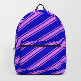 [ Thumbnail: Blue and Violet Colored Stripes/Lines Pattern Backpack ]
