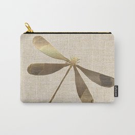 Gold Linen Dragonfly Pattern Carry-All Pouch