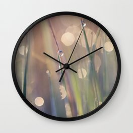 Morning Sun After the Rain Bokeh Wall Clock | Artprint, Uplifting, Bright, Inspire, Natural, Photo, Light, Happy, Life, Grass 