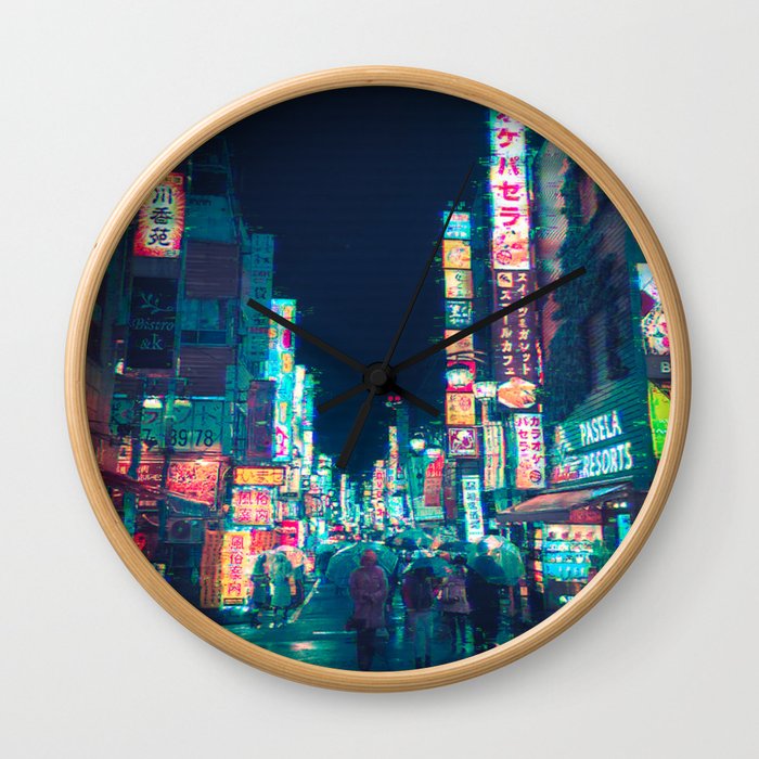 Cyberpunk Shinjuku Glitch Art Wall Clock