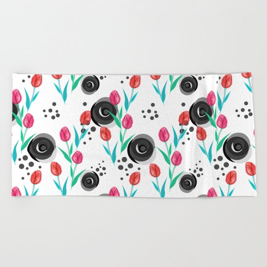 Abstract floral pattern tulips. Beach Towel