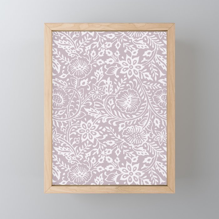 Woodblock print repeating pattern in gray and white Framed Mini Art Print