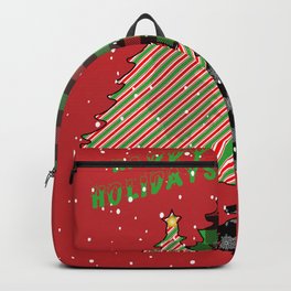 65 MCMLXV Red Happy Holidays Patterned Christmas Trees Backpack