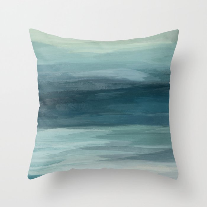 Seafoam Green Mint Navy Blue Abstract Ocean Art Painting Throw
