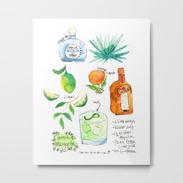 Classic Margarita Cocktail Recipe Metal Print | Painting, Mexican, Curated, Party, Cincodemayo, Margarita, Barrecipe, Happyhour, Cocktail, Tequila 