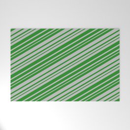 [ Thumbnail: Forest Green & Grey Colored Stripes Pattern Welcome Mat ]