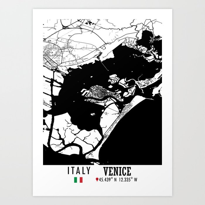 Venice, ITALY Road Map Art - Earth Tones Art Print
