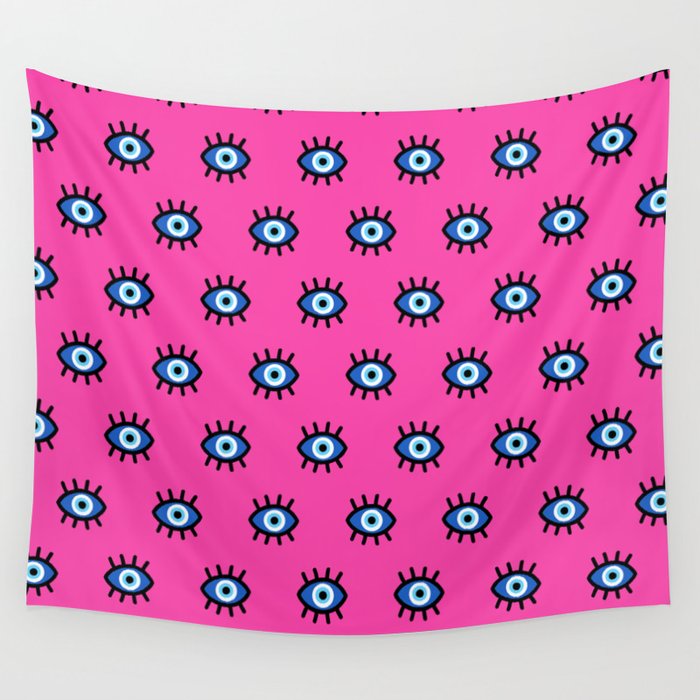 Evil Eye on Pink Wall Tapestry
