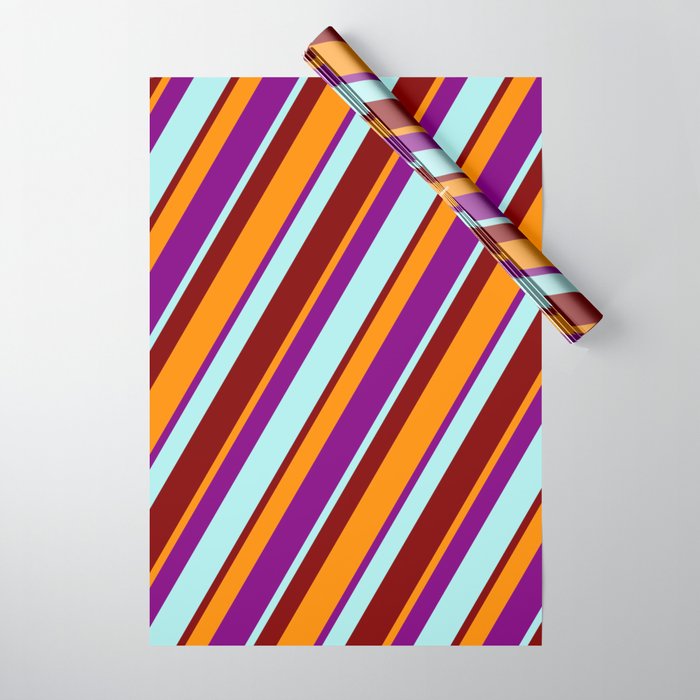 Turquoise, Maroon, Dark Orange & Purple Colored Striped Pattern Wrapping Paper