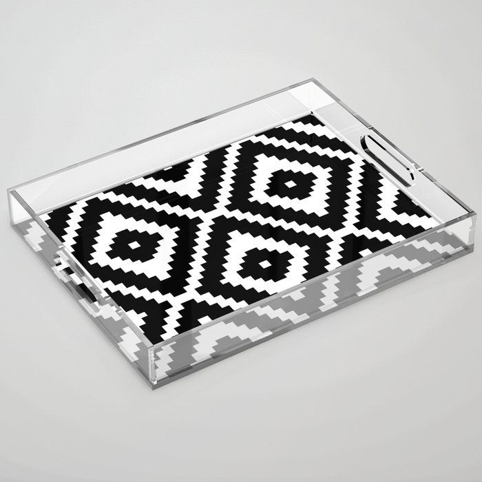 Monochrome Ikat Diamond Pattern Acrylic Tray
