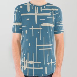 Mid-Century Modern Kinetikos Pattern in Boho Blue and Beige All Over Graphic Tee