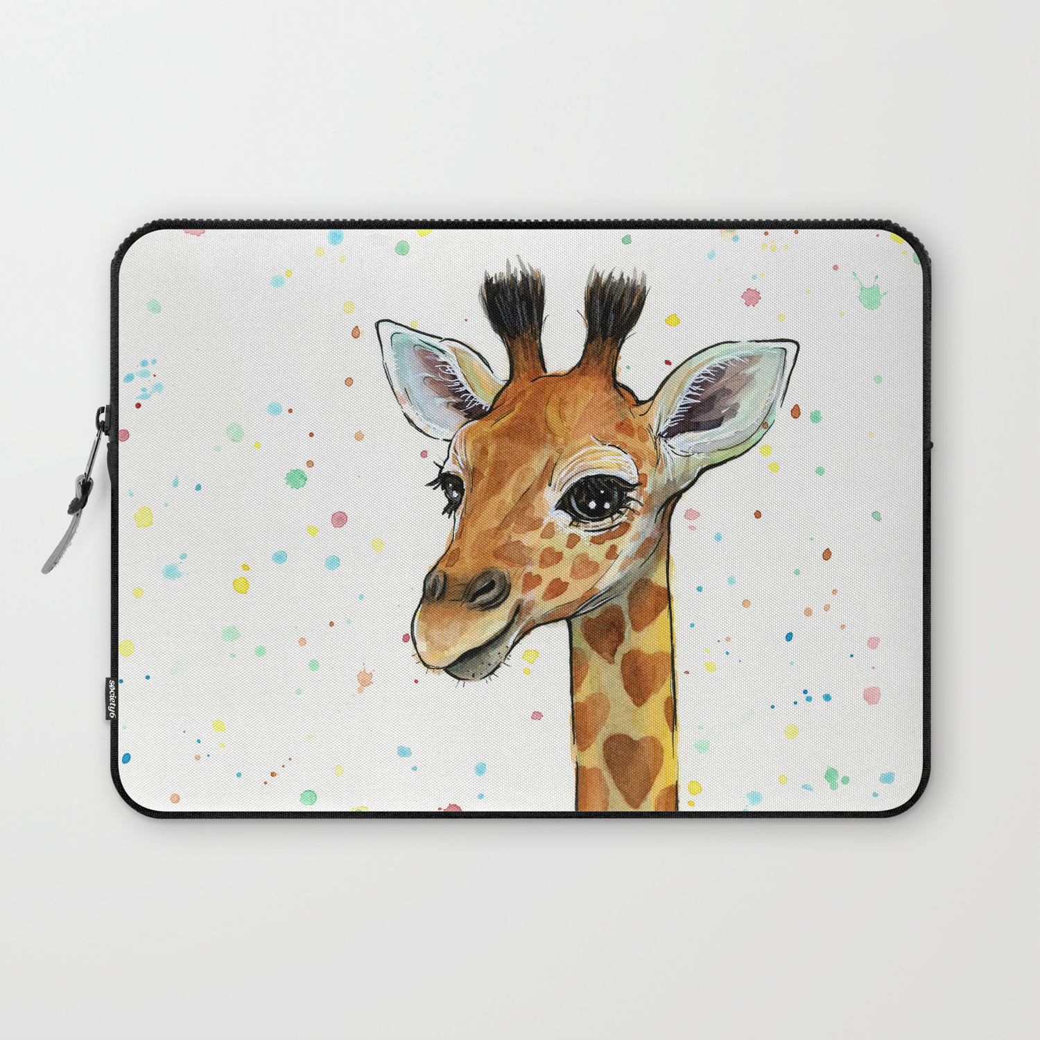 Baby Giraffe Nursery Print Watercolor Animal Portrait Hearts Laptop Sleeve By Nursery Art Prints Society6