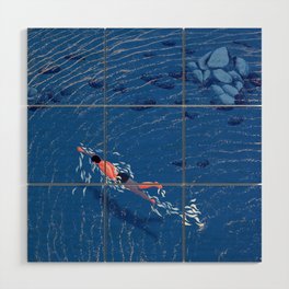 Swimming alone in the sea at night Wood Wall Art