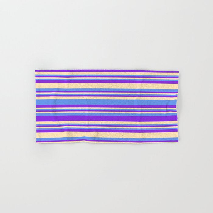 Purple, Beige, and Cornflower Blue Colored Striped/Lined Pattern Hand & Bath Towel