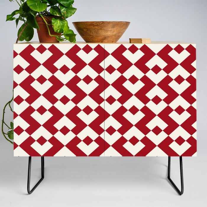 Christmas Red and White Abstract Retro Pattern Credenza