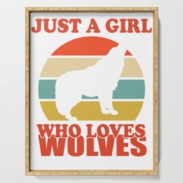 Retro Vintage Sunset Just A Girl Who Loves wolves Serving Tray