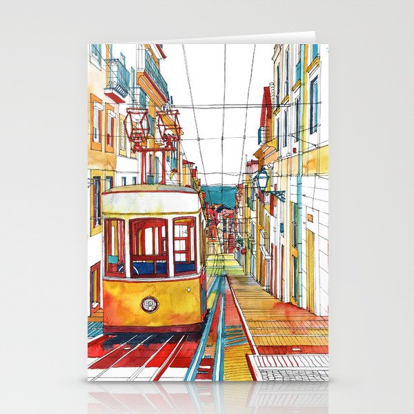 Coloring book Southern Europe Cities: Lisbon colored Stationery Cards