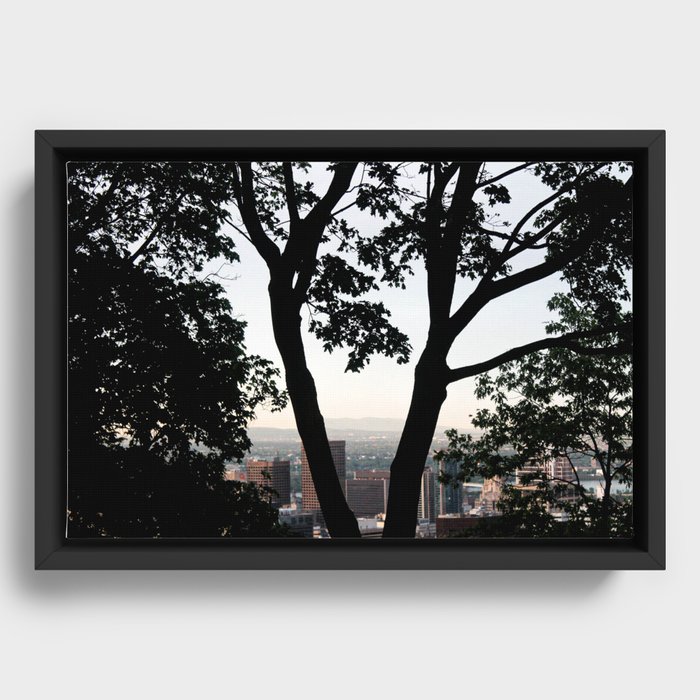 "Between the Trees" - Montreal Skyline Framed Canvas