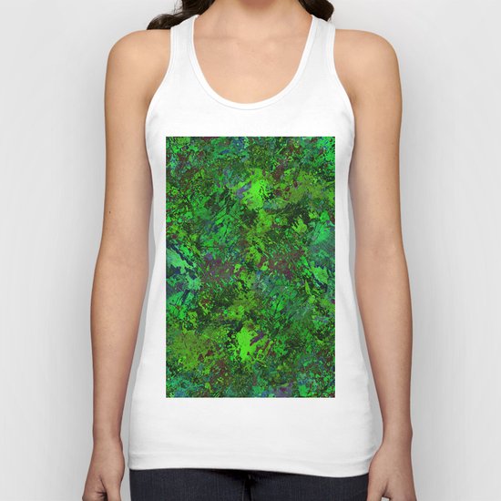 Lost In The Jungle - Abstract, green, jungle, foliage, leaves, forest themed artwork Unisex Tank Top