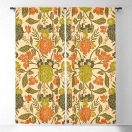 Retro 1970s Floral in Olive Green & Orange Blackout Curtain