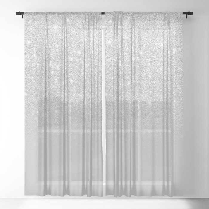 Trendy Modern Silver Ombre Grey Color Block Sheer Curtain By Girly Trend By Audrey Chenal Society6
