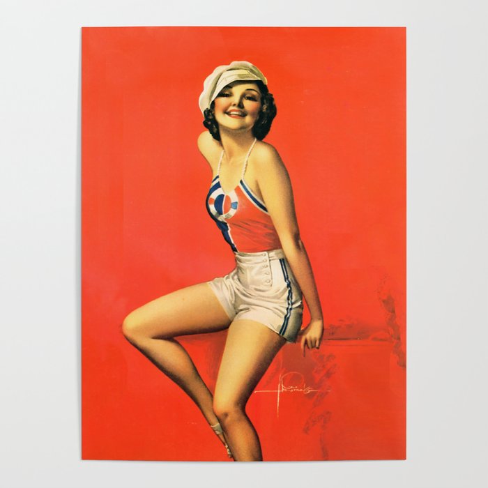 Pinup by Rolf Armstrong “Beauty with a Cap” Poster