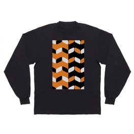 Vintage Diagonal Rectangles Black White Orange Long Sleeve T-shirt