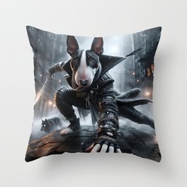 Guardian Hound of the Misty Metropolis Throw Pillow