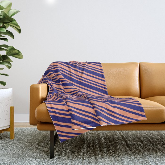 Light Salmon & Midnight Blue Colored Stripes/Lines Pattern Throw Blanket