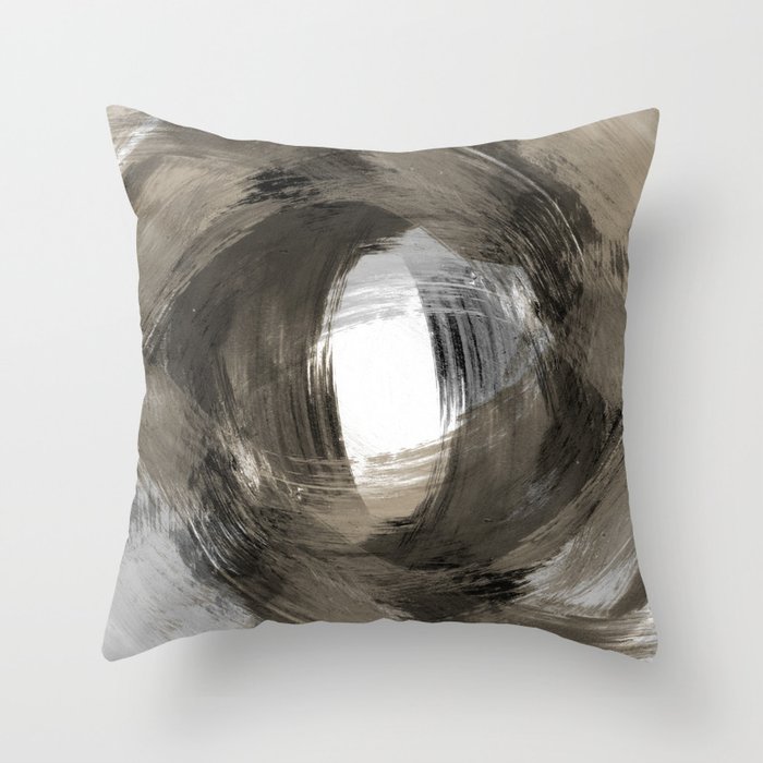 Beige and Grey Modern Abstract Brushstroke Painting Vortex Throw Pillow