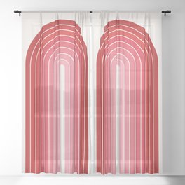 Gradient Arch VI Pink and Red Mid Century Modern Rainbow Sheer Curtain
