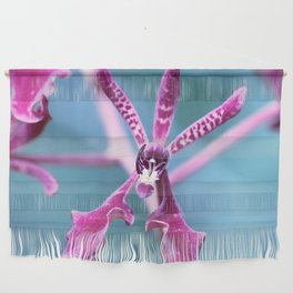 Magenta Pink Orchid On Blue Background Wall Hanging