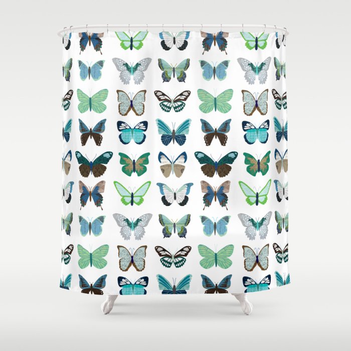 Green and Blue Butterflies Shower Curtain