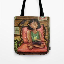 Sitting on Porch with Crow Tote Bag