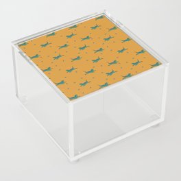 Green lizzard and moth pattern with mustard background Acrylic Box